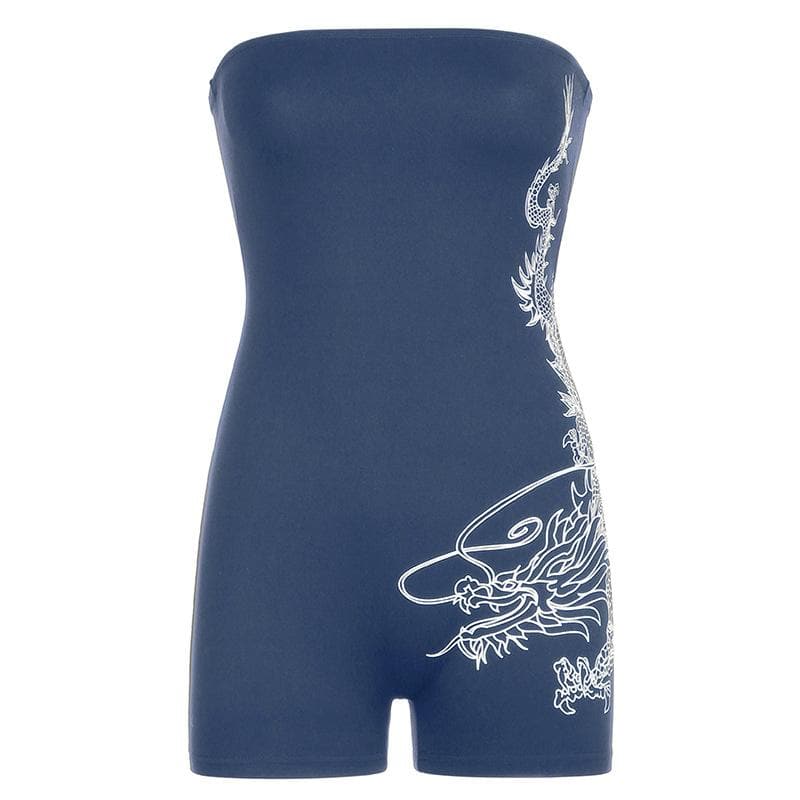 Slay the Scene: Edgy Dragon Print Strapless Romper - Your Ultimate Fall & Halloween Party Statement