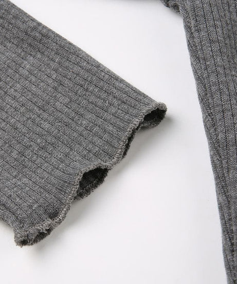 Fall's Must-Have: Ribbed Knit Off-Shoulder Long Sleeve Top with Asymmetrical V-Hem