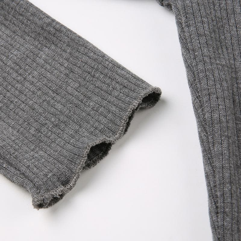 Fall's Must-Have: Ribbed Knit Off-Shoulder Long Sleeve Top with Asymmetrical V-Hem