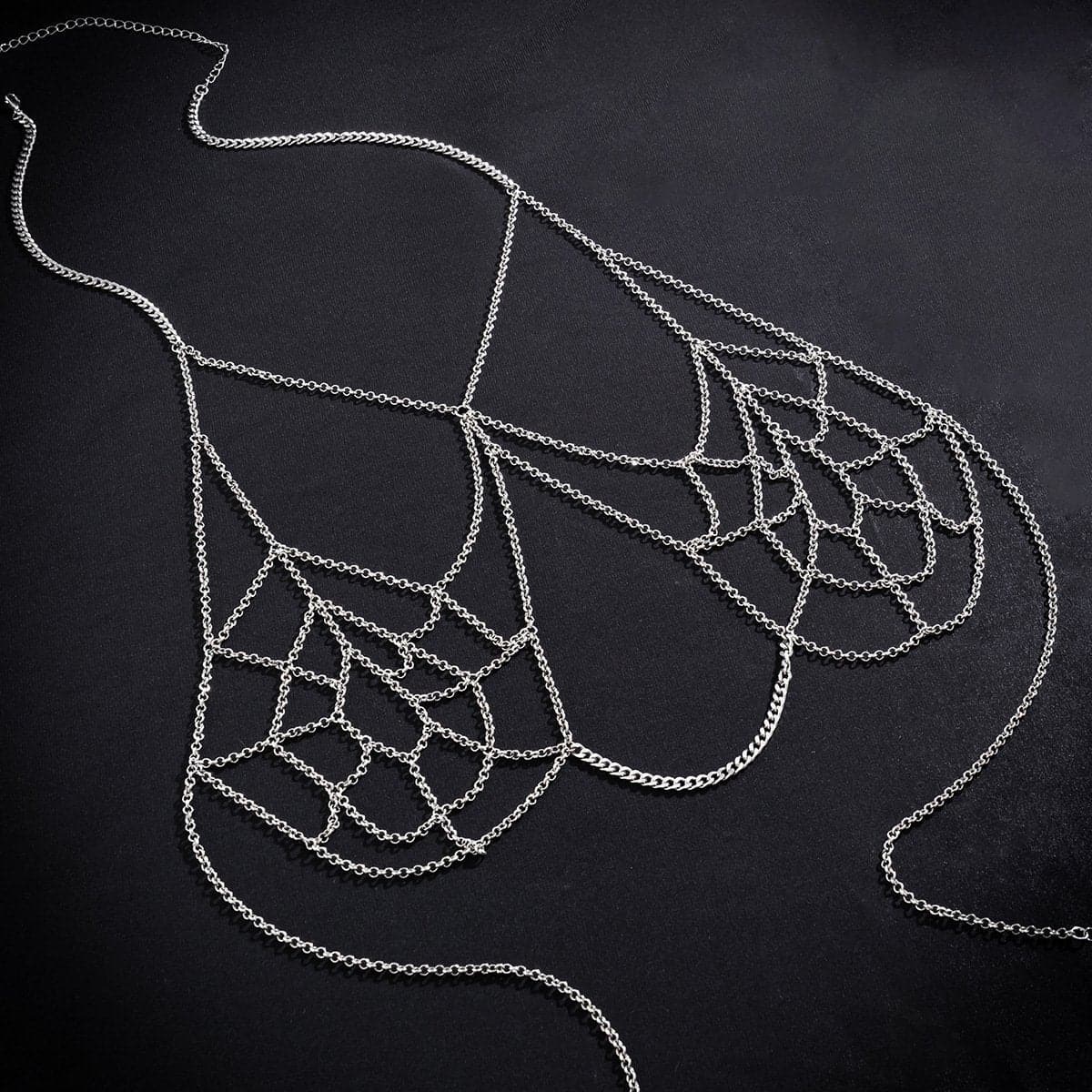 Bewitching Silver Spider Web Body Chain & Choker Set | Halloween & Goth Fashion Essential