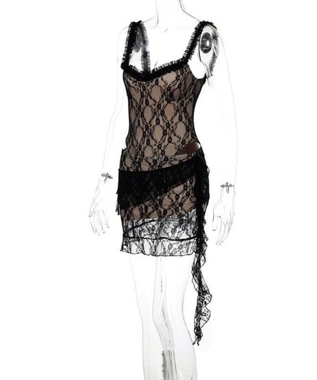 Sultry Black Lace Cut-Out Mini Dress - Daring Fall Nights & Halloween Party Ready