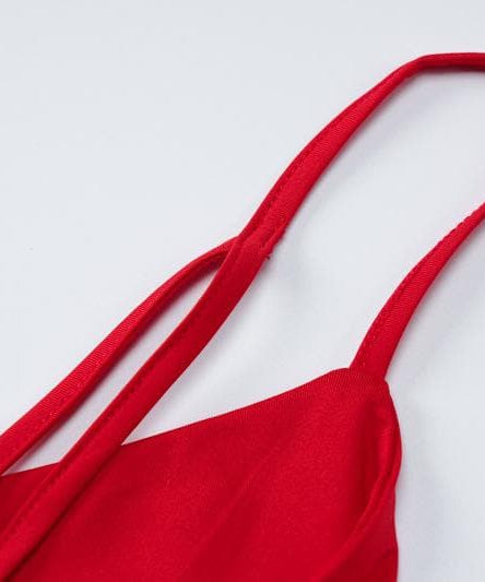 Chic Red Ruched Cross-Back Cami Jumpsuit - Effortless Wide Leg Style for Fall & Holiday