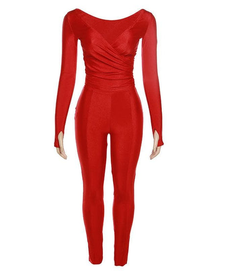 Chic Fall Athleisure: Black Ruched V-Neck Wrap Top & Leggings Set with Thumbholes