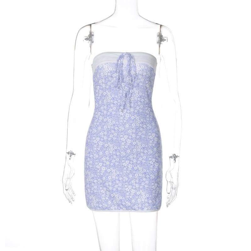 Lavender Floral Tie-Front Tube Mini Dress - Chic Fall Transition & Vacation Ready
