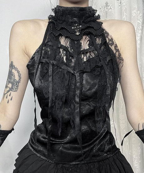 Gothic Romance Velvet & Lace Halter Top - Enchanting Fall & Halloween Style