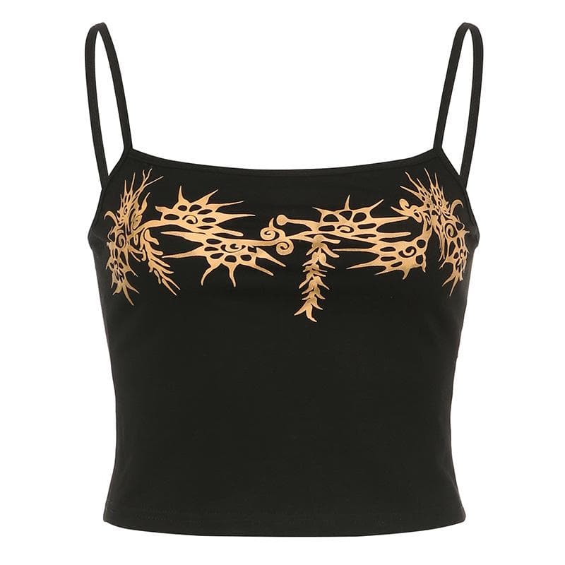 Edgy Y2K Backless Graphic Cami Top - Square Neck Crop for Fall