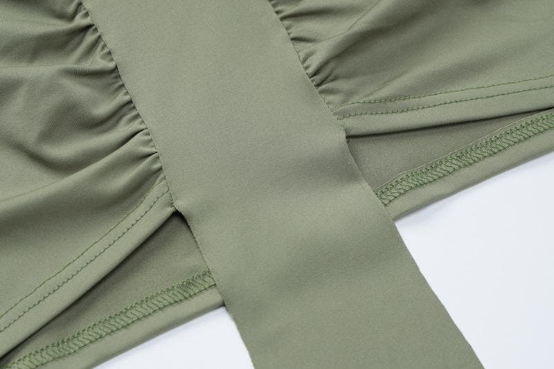 Trendy Fall Nights: Ruched Off-Shoulder Crop Top & Asymmetrical Mini Skirt Set