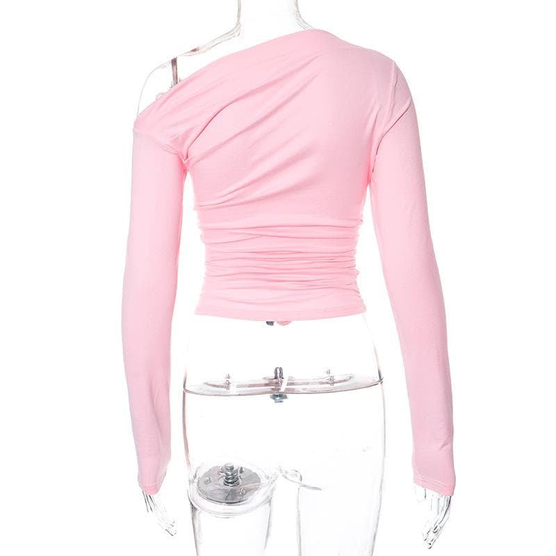 Chic Fall Nights: Asymmetrical Ruched Off-Shoulder Top – Your Essential Black Long Sleeve