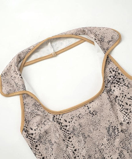 Chic Snakeskin Print Halter Top for Women - Essential Fall Statement Style