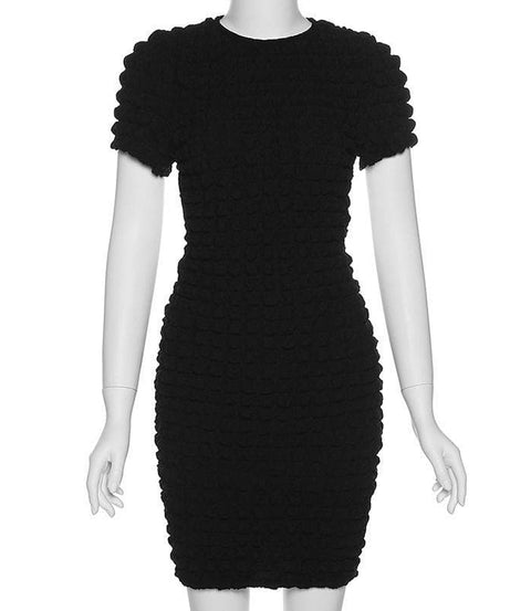 Cozy Chic Black Popcorn Texture Open Back Mini Dress - Fall & Holiday Ready