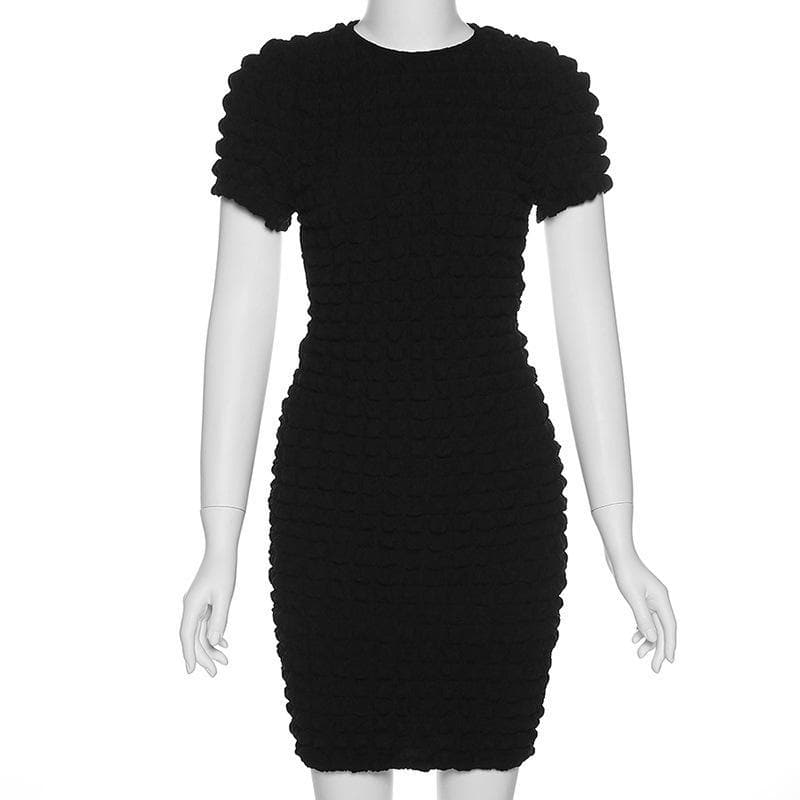 Cozy Chic Black Popcorn Texture Open Back Mini Dress - Fall & Holiday Ready