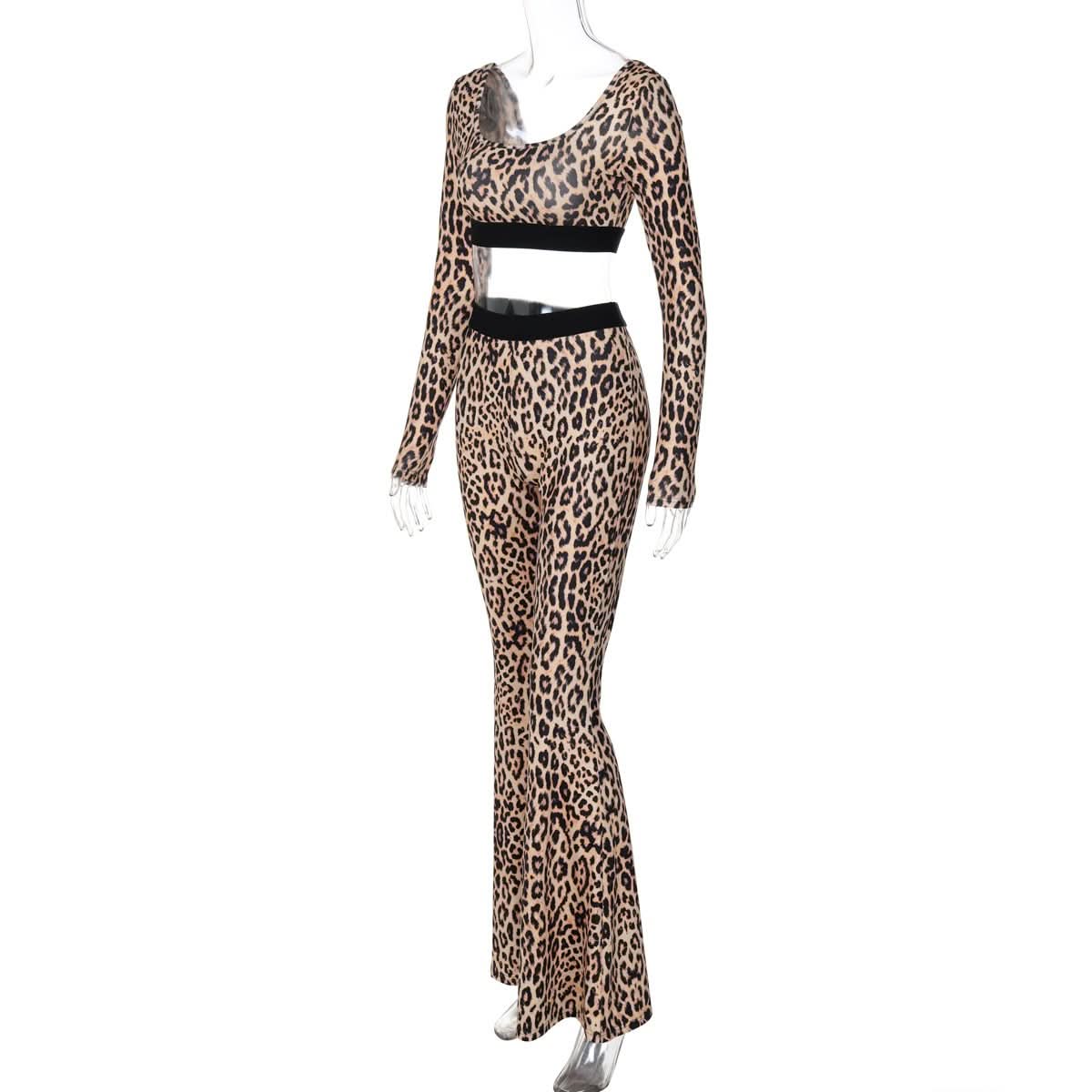 Unleash Your Inner Wild: Chic Leopard Flare Pant & Crop Top Set - Fall Trendsetter