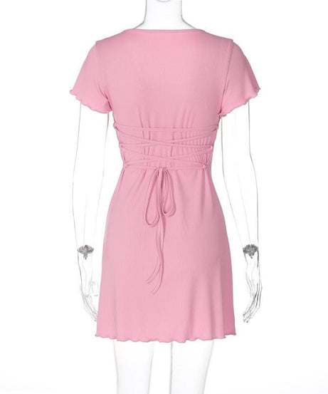 Cute Pink Ribbed Knit Mini Dress with Lettuce Trim - Fall Ready Style