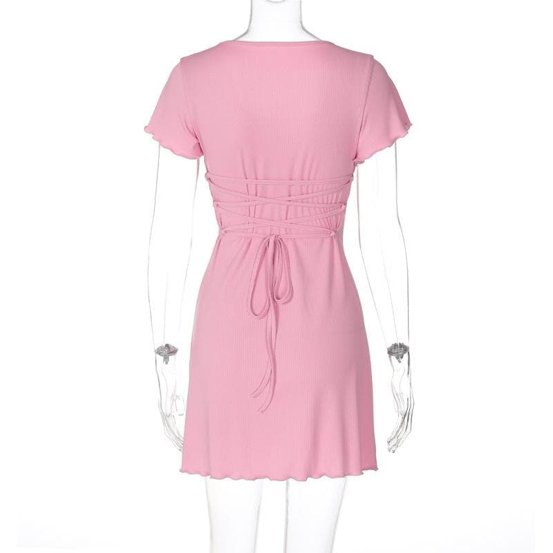 Cute Pink Ribbed Knit Mini Dress with Lettuce Trim - Fall Ready Style