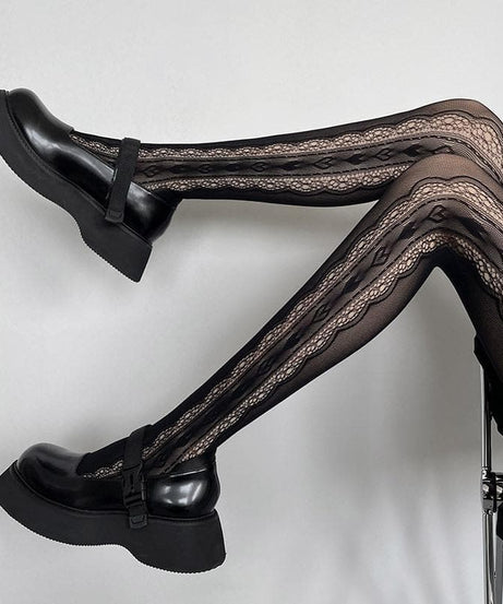 Fall Enchantress Black Lace Fishnet Tights | Spooky Chic & Edgy Autumn Style