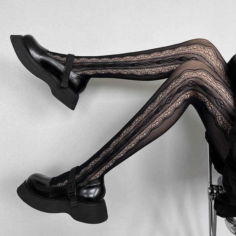Fall Enchantress Black Lace Fishnet Tights | Spooky Chic & Edgy Autumn Style