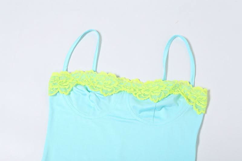 Siren Aqua Bodycon Maxi Dress with Neon Lime Lace Bust – Perfect for Fall Getaways & Glam Events