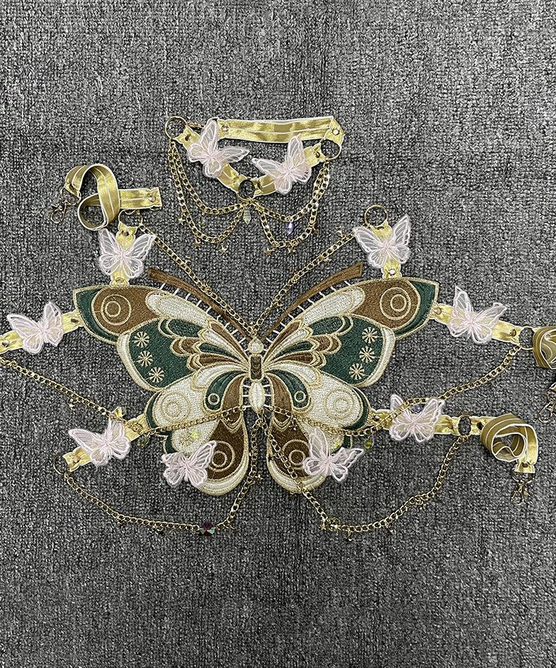 Enchanted Butterfly Halter Top & Body Chain with Choker | Festival Rave & Halloween Statement Piece