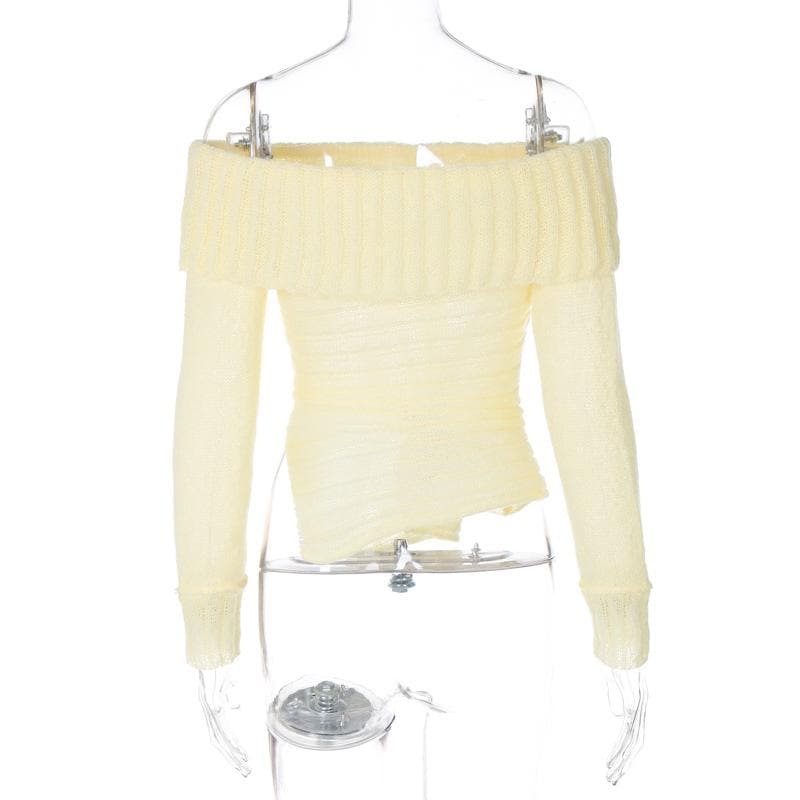 Chic Fall Off-Shoulder Ribbed Knit Top with Sheer Bow | Cozy Autumn Style for Women