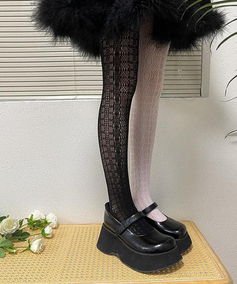Spooky Chic Contrast Hollow-Out Tights: Asymmetrical Fall Fashion Statement