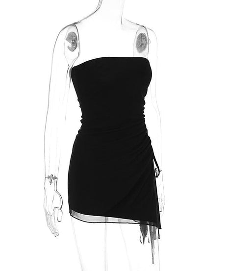 The 'Allure' Black Ruched Mini Dress - Strapless, Adjustable & Chic for Fall Nights Out