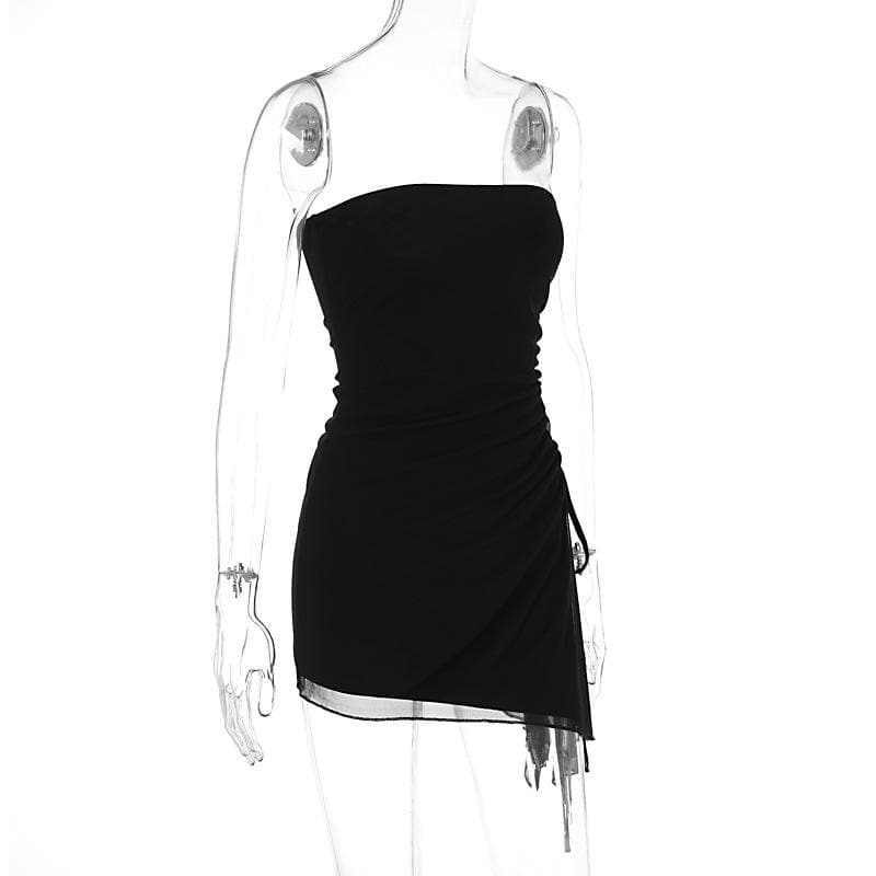 The 'Allure' Black Ruched Mini Dress - Strapless, Adjustable & Chic for Fall Nights Out