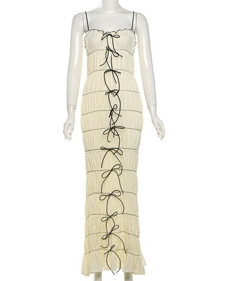 Chic & Edgy Bow-Detail Ruched Bodycon Maxi Dress | Fall Glamour