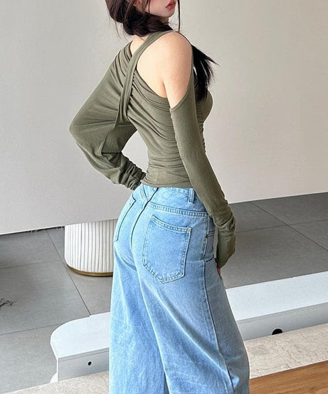 Fall Obsession: Chic One-Shoulder Ruched Mock Neck Top for Effortless Autumn Style