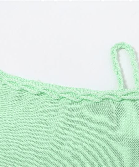 Chic Sage Green Knitted Mini Dress - Tie Strap Ruffle Bodycon for Fall Parties & Getaways