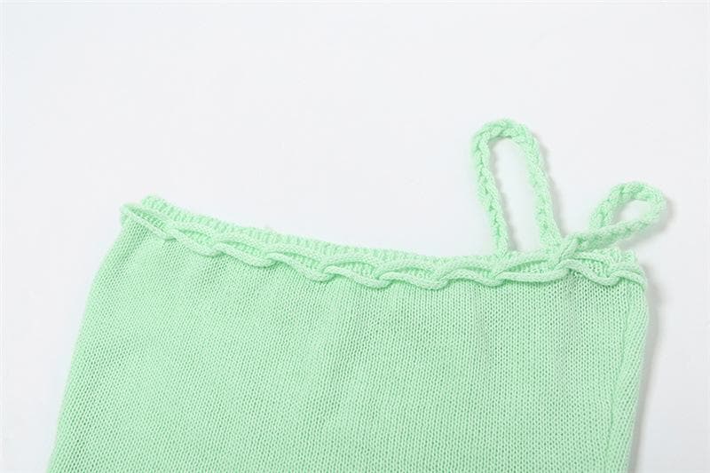 Chic Sage Green Knitted Mini Dress - Tie Strap Ruffle Bodycon for Fall Parties & Getaways