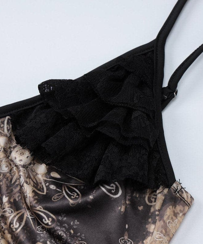 Gothic Bloom Lace & Tie-Front Cami Shorts Set | Cozy Autumn Loungewear