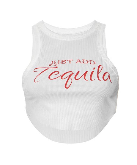 Sassy "Just Add Tequila" Ribbed Crop Tank – Your Go-To for Fall Parties & Girls' Night Out