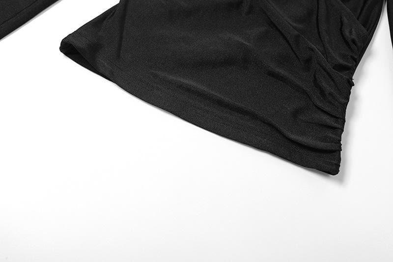 Chic Fall Athleisure: Black Ruched V-Neck Wrap Top & Leggings Set with Thumbholes