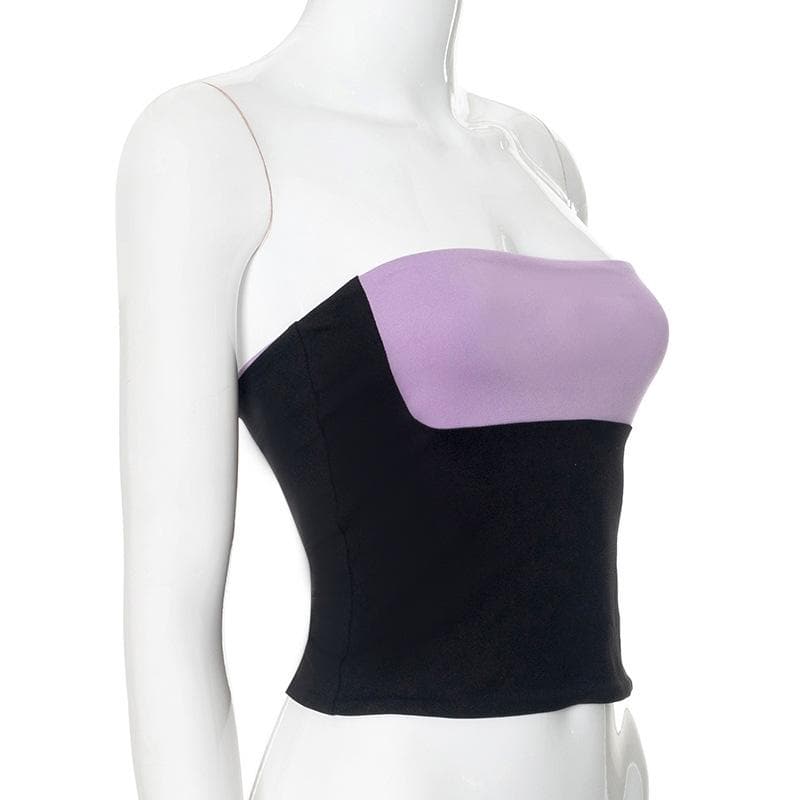Effortless Fall Style: Lavender & Black 2-Way Backless Strapless Top – Your Chic Go-To