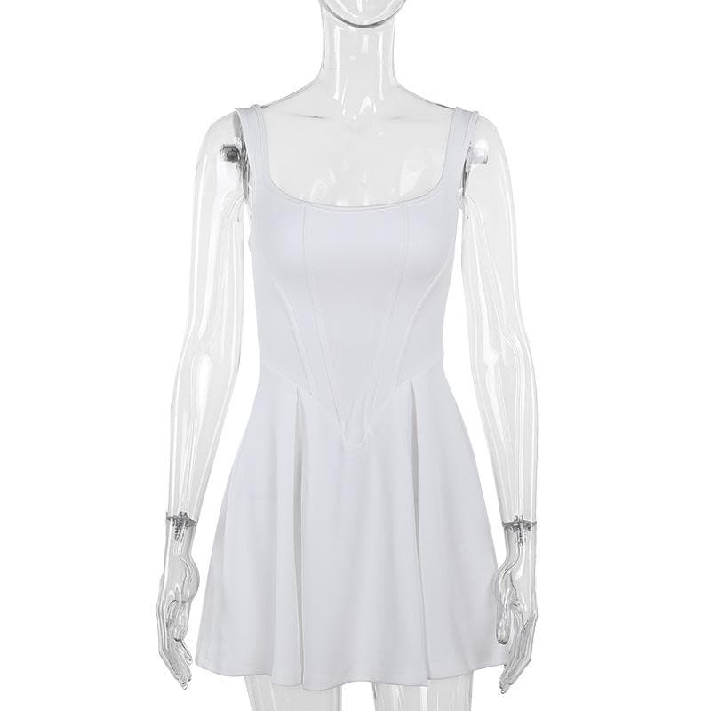 Chic White Square Neck Bustier Mini Dress - Fall Ready & Perfectly Versatile for Every Occasion
