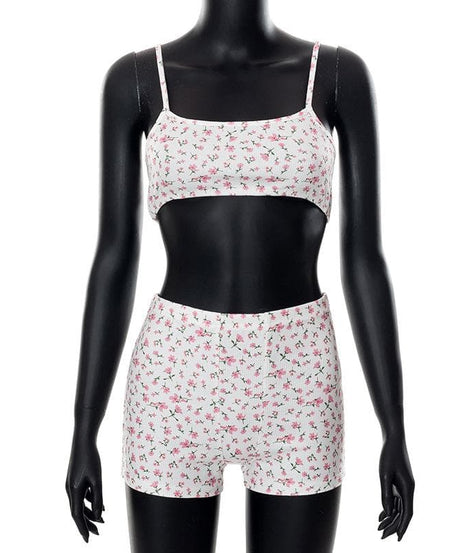 Adorable Floral Textured Cami Crop Top & Shorts Set - Cozy Fall Loungewear for Women