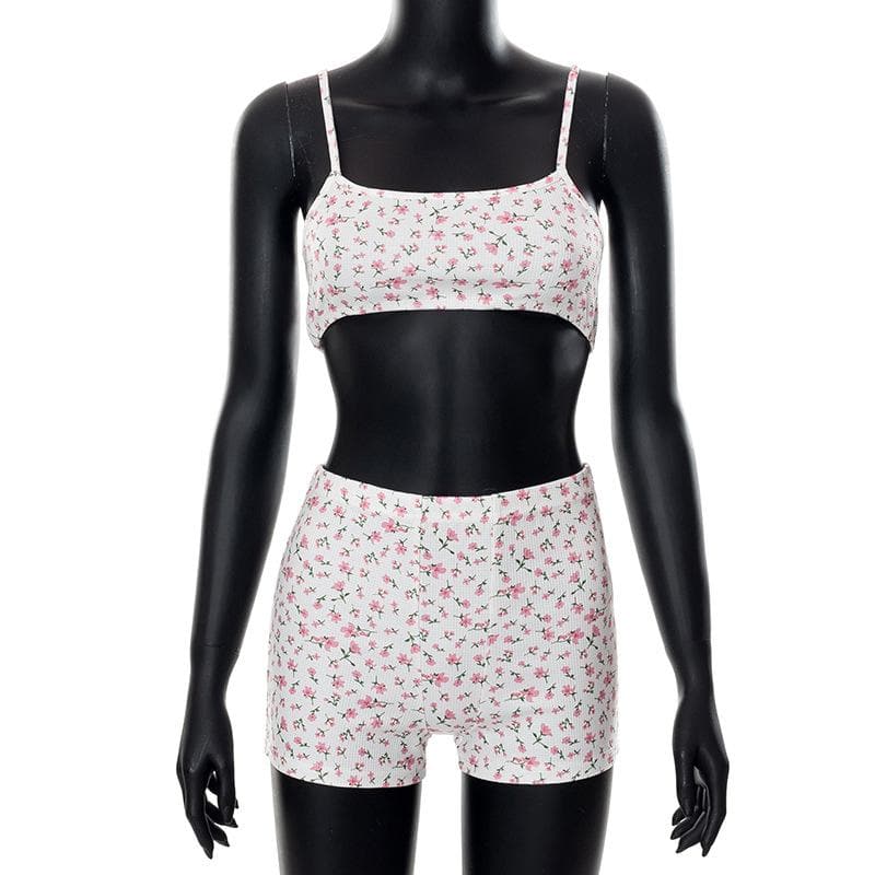 Adorable Floral Textured Cami Crop Top & Shorts Set - Cozy Fall Loungewear for Women