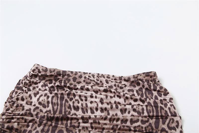 Fierce Leopard Print 3-Piece Cowl Neck Cutout Mini Skirt Set | Adjustable Ruched Fall Party & Club Wear