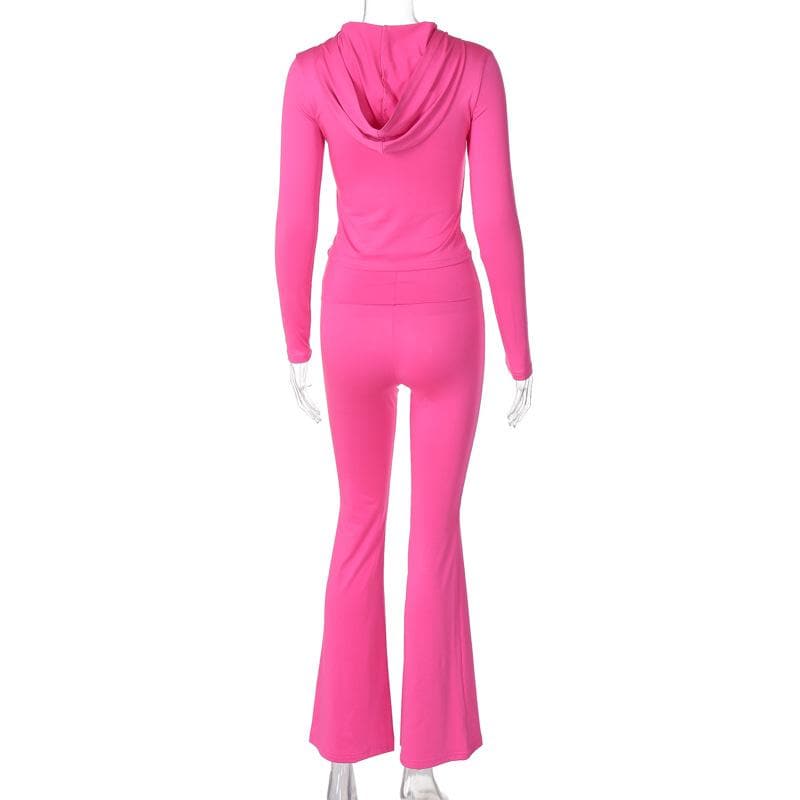 Fuchsia Flare Power: Y2K Zip-Up Hoodie & High-Rise Bell Bottom Set – Fall's Hottest Athleisure
