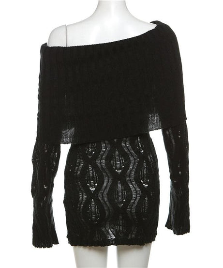 Sultry Black Crochet Off-Shoulder Mini Dress - Fall Party & Night Out Essential