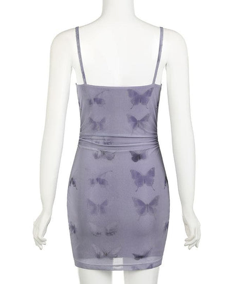 Trendy Butterfly Mesh Ruched Mini Dress - Your Fall Night Out Staple