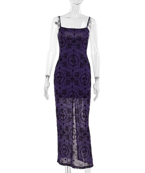 Bewitching Purple Gothic Mesh Maxi Dress - Slay Halloween & Fall with this Mermaid Statement Gown