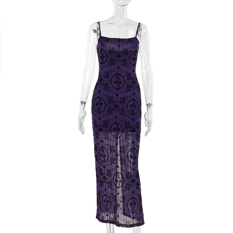 Bewitching Purple Gothic Mesh Maxi Dress - Slay Halloween & Fall with this Mermaid Statement Gown