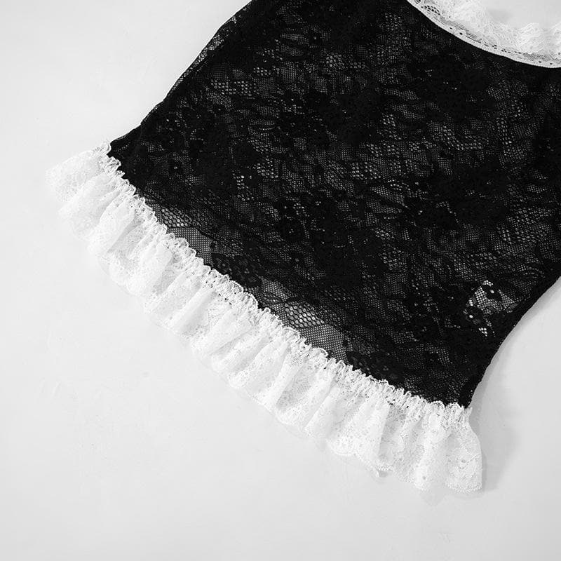 Sultry Black & White Lace Ruffle Cami Top - Fall Flirts & Holiday Glam