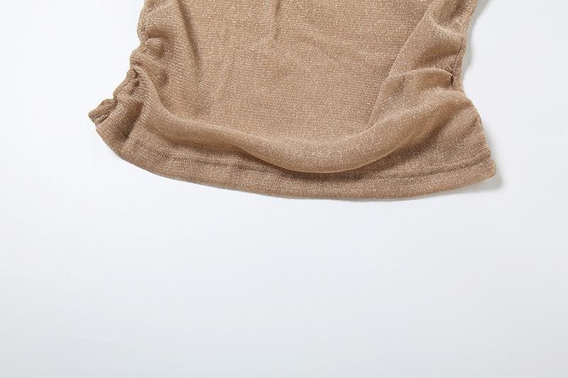 Golden Hour Glam: Shimmer Cowl Neck Crop Top & High Slit Maxi Skirt Set – Perfect for Holiday Parties & Warm Escapes