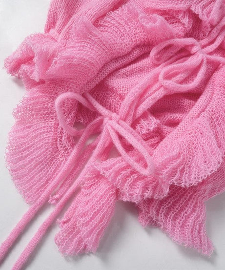 Sweetheart Pink Ruffle Knit Set - Adjustable Crop Top & Shorts | Cozy Fall Chic