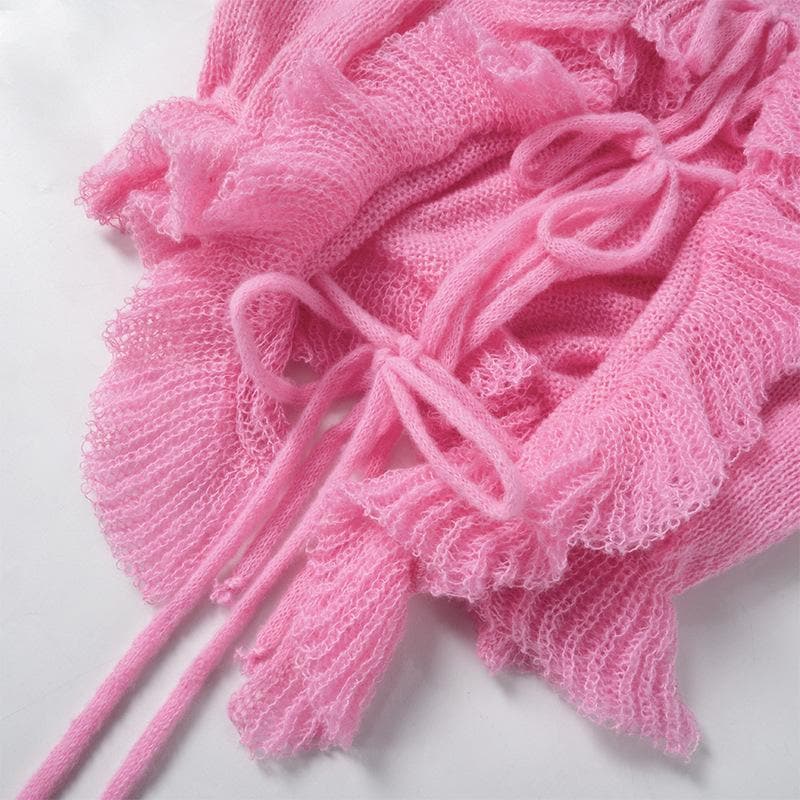 Sweetheart Pink Ruffle Knit Set - Adjustable Crop Top & Shorts | Cozy Fall Chic