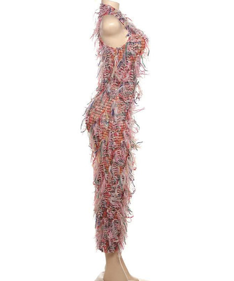 Showstopping Fringe Midi Dress – Vibrant Textured Style for Fall & Holiday Parties