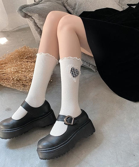 Sweet & Spooky: Ruffle Heart Ribbed Crew Socks - Fall & Halloween Ready!