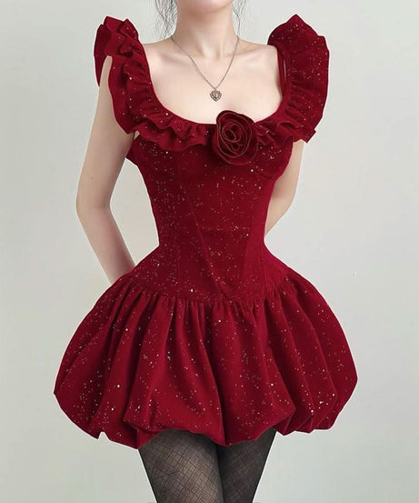 Stardust Rose Velvet Mini Dress - Glamorous 2-Way Off-Shoulder for Holiday Parties & NYE